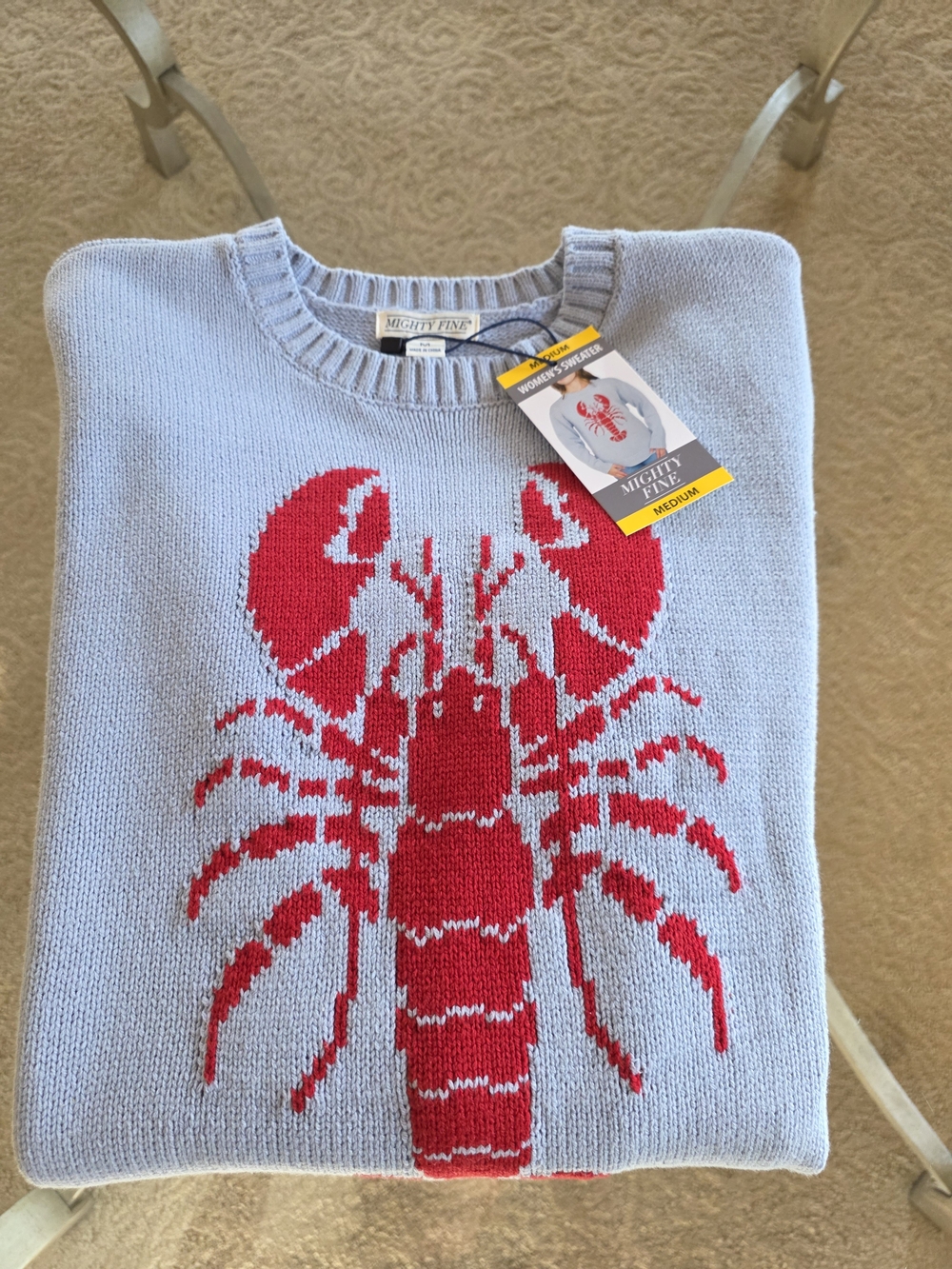Mighty Fine Light Blue Crewneck Sweater with Red Lobster Graphic - Picture 2 of 6